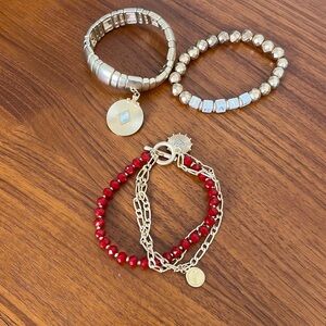 NEW Lot of 3 Jane Marie Fashion Bracelets in Red & Gold Stockings Stuffer “brave